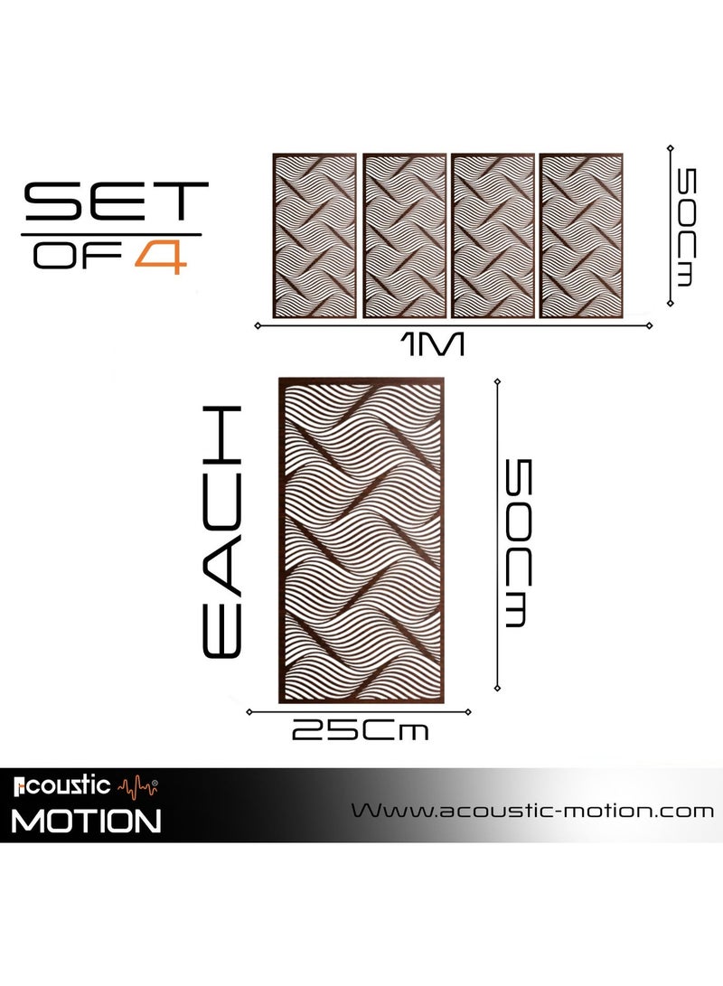 ACOUSTIC MOTION® Wooden MDF Wall Art Decor Panels, VISUALNOISE Design with Double-Face Tape, Modern  darker brown  Wall Hanging for Home, Living Room, Bedroom, Office & Hotel, 25×50×0.5 cm, 4-Piece Set - Image 2